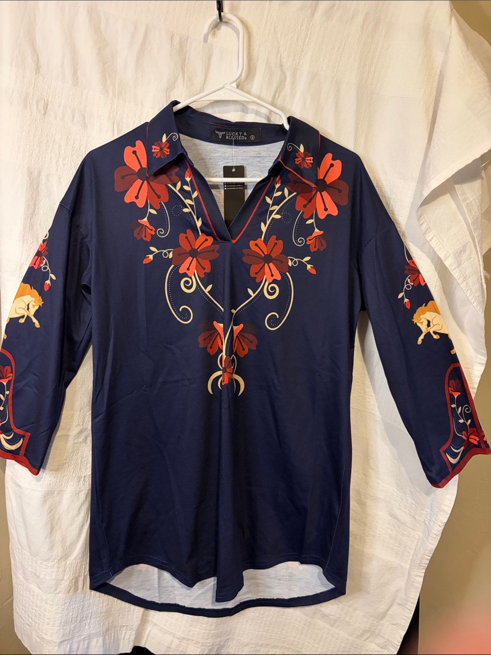 NWT Lucky & blessed navy tunic